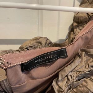 BCBG Maxaria Size 8 Taupe ruched dress.